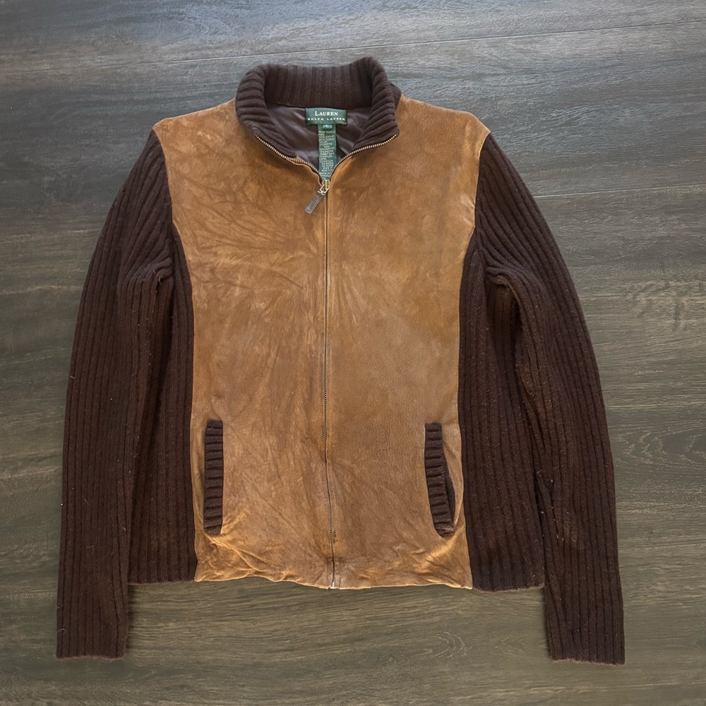 Women’s Polo Ralph Lauren Brown Suede Sweater Zip Up Jacket Size L